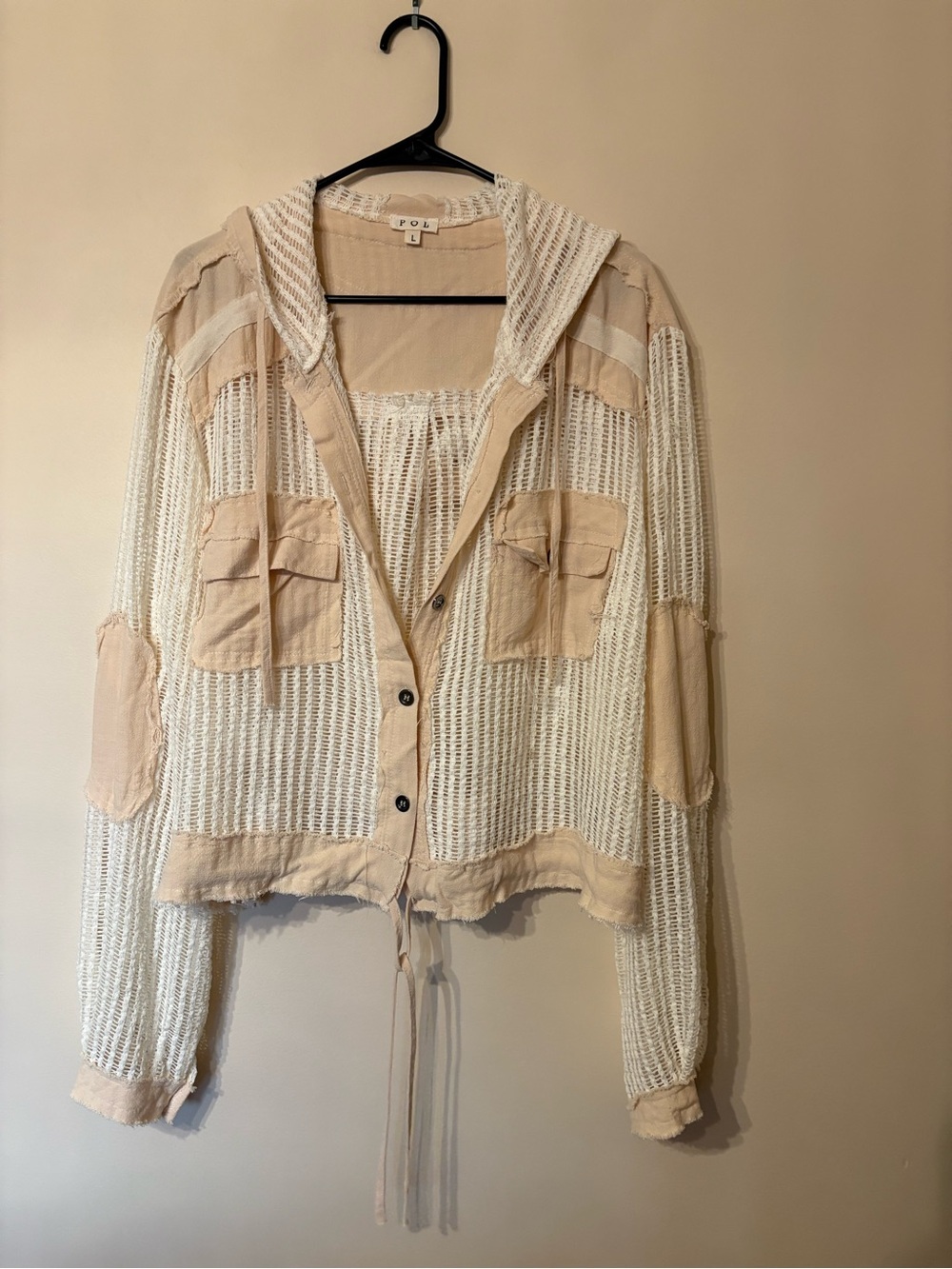 POL Cream Wide-Leg Crochet-Trim Pants and Hooded Jacket - Picture 2 of 4